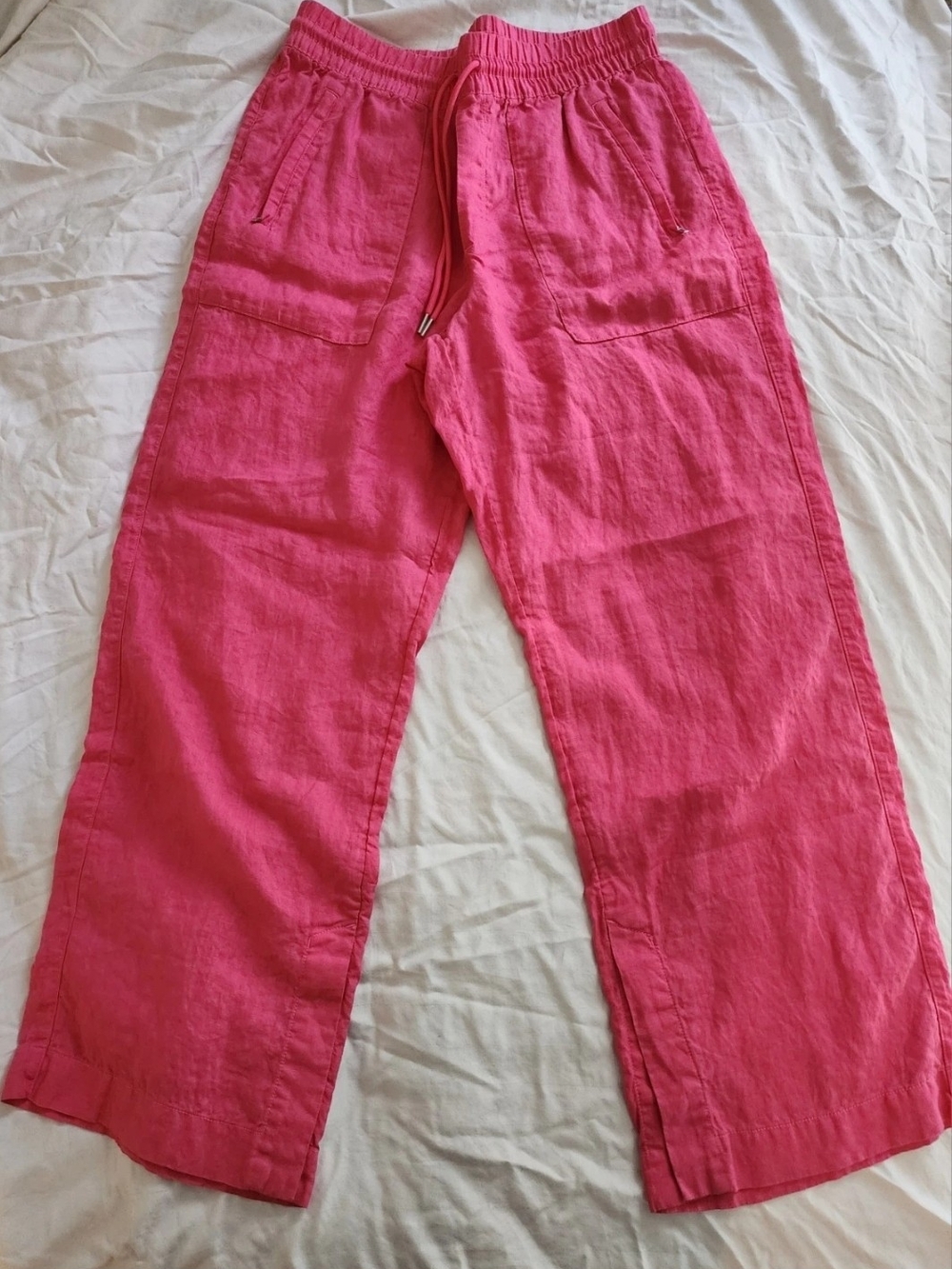 Athleta Retreat Linen High Rise Wide Leg Pant Pink Medium